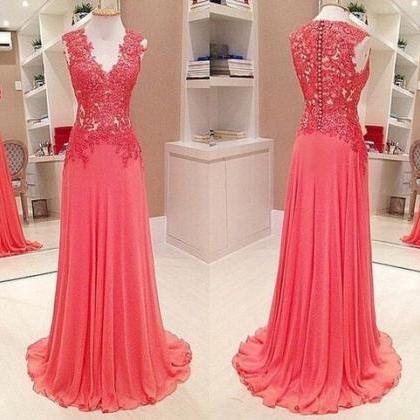 Red Prom Dresses, V Neck Prom Dress, Lace Applique..