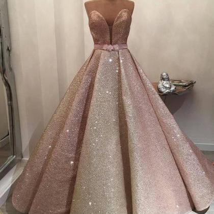 Rose Pink Prom Dress, Sparkly Prom Dresses,..