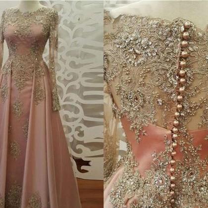 Dusty Pink Prom Dress, Lace Applique Prom Dress,..