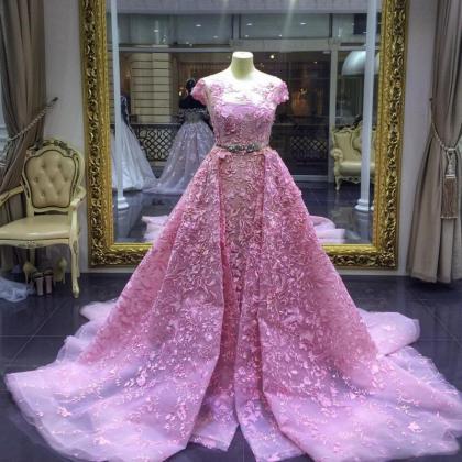 Pink Prom Dresses, Detachable Skirt Prom Dress,..
