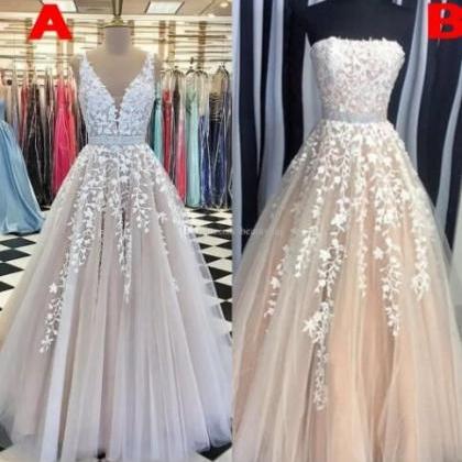 Lace Applique Prom Dress, Champagne Prom Dresses,..