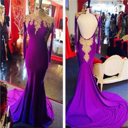 Purple Evening Dress, Long Sleeve Evening Dresses,..