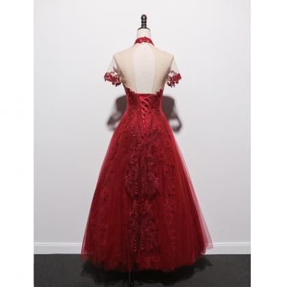 Red Prom Dress, Lace Applique Prom Dresses, High..