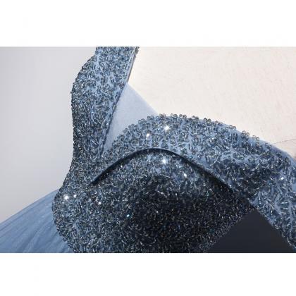 Dusty Blue Prom Dress, Off The Shoulder Prom..