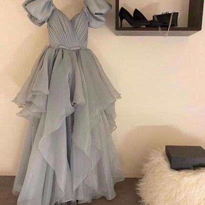 Grey Prom Dress, Robe De Cocktail, Chiffon Prom..