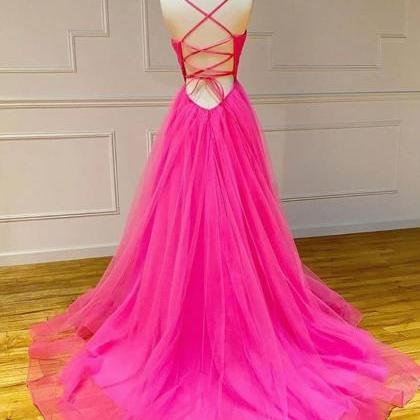 Pink Prom Dresses, 2023 Prom Dress, Tulle Prom..