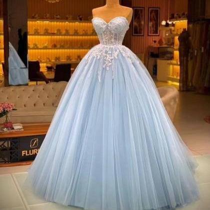 Blue Prom Dresses, Lace Applique Prom Dress,..