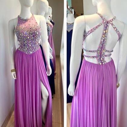 Beaded Prom Dresses, Halter Prom Dress, Purple..