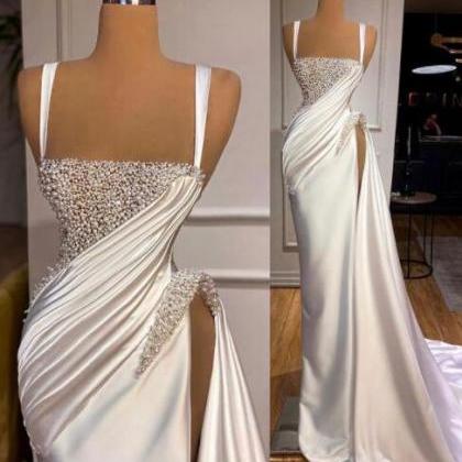 Modest Evening Dress, Sexy Formal Dress, White..