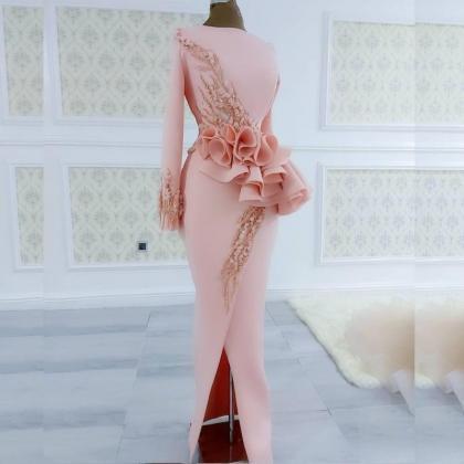 Pink Evening Dress, Unique Evening Dress, Beaded..