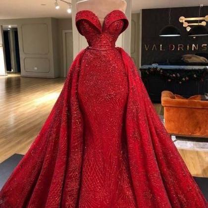 Detachable Skirt Prom Dress, Red Prom Dress,..