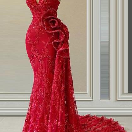 Spaghetti Strap Evening Dress, Red Evening Dress,..