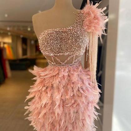 Feather Prom Dress, Party Dresses 2023, Pink Prom..
