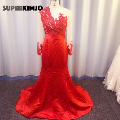 Red Evening Dress, Lace Evening Dress, Modest..