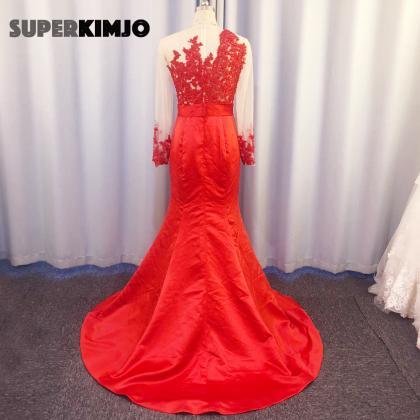 Red Evening Dress, Lace Evening Dress, Modest..