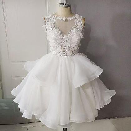 Tiered Prom Dress, Homecoming Dresses Short, White..