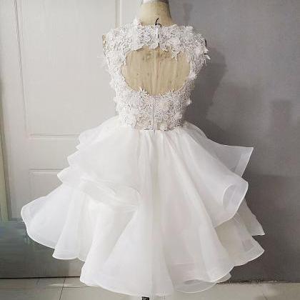 Tiered Prom Dress, Homecoming Dresses Short, White..