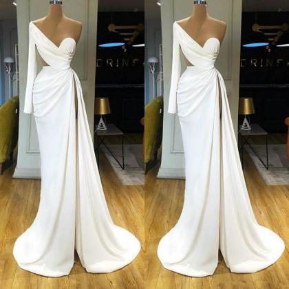 White Evening Dress, One Shoulder Evening Dress,..