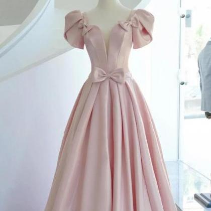 Pink Prom Dress, Short Sleeve Prom Dresses,..