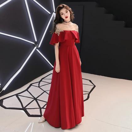 Red Prom Dress, Elegant Prom Dress, Lace Applique..