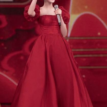 Red Prom Dresses, Vintage Prom Dress, Short Sleeve..