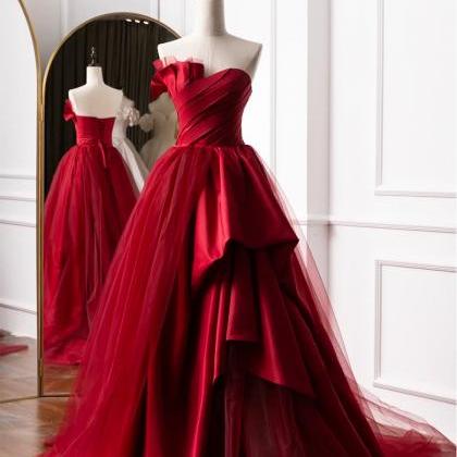 Red Prom Dress, Simple Prom Dress, Tulle Prom..