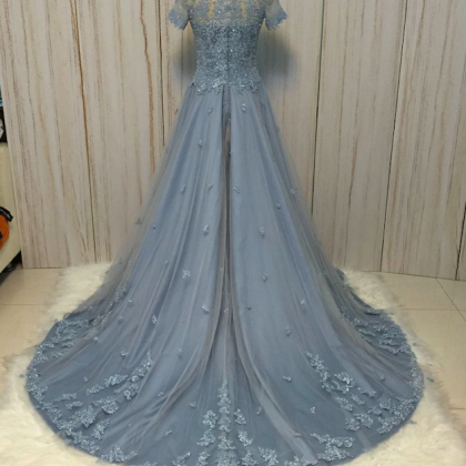 Gray Prom Dress, Prom Dresses 2023, Lace Applique..