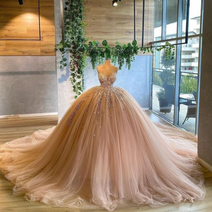 Champagne Prom Dress, Ball Gown Prom Dresses,..