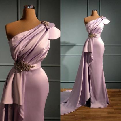 Pink Evening Dress, One Shoulder Evening Dress,..