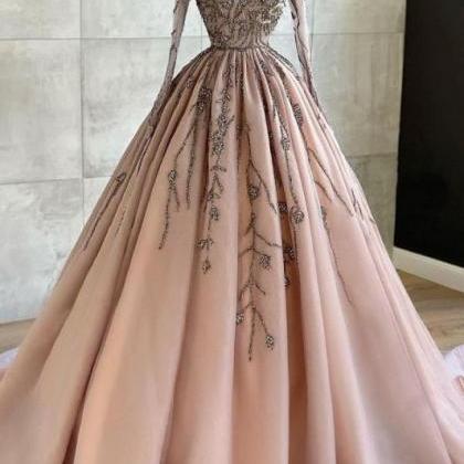 Long Sleeve Prom Dress, Elegant Prom Dress, Beaded..
