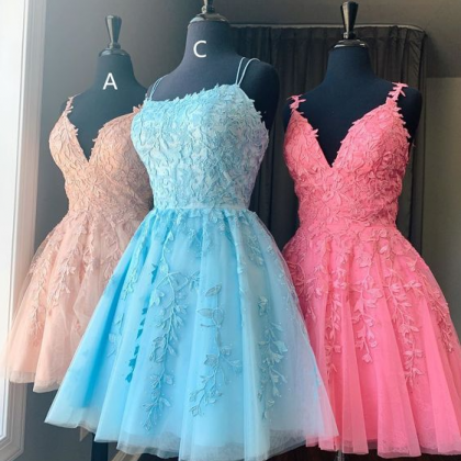 Short Prom Dress, Lace Applique Prom Dress,..