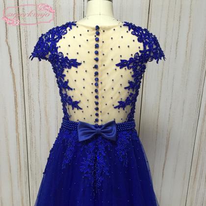 lace applique prom dress, royal blu..