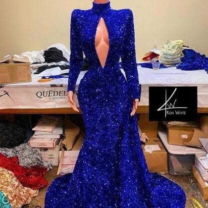 Royal Blue Evening Dress, Glitter Evening Dress,..