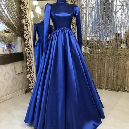 High Neck Prom Dress, Royal Blue Prom Dresses,..