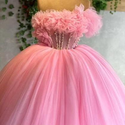 Pink Prom Dress, Robes De Cocktail, Beaded Prom..