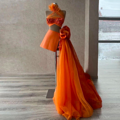 Orange Prom Dress, Short Prom Dresses, Beaded Prom..