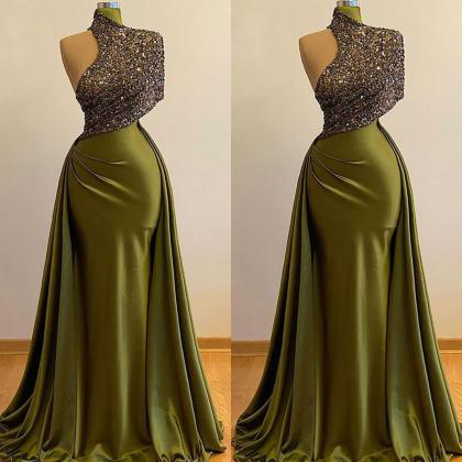 Green Evening Dress, Sparkly Evening Dress, Robe..