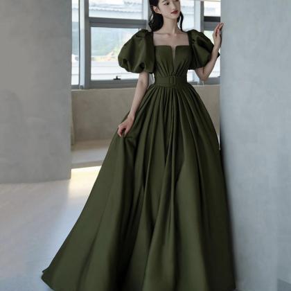 Vintage Prom Dress, Dark Green Prom Dresses, Satin..