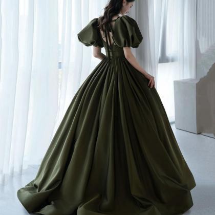 Vintage Prom Dress, Dark Green Prom Dresses, Satin..