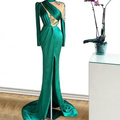 Green Prom Dresses, High Neck Prom Dress, Robe De..
