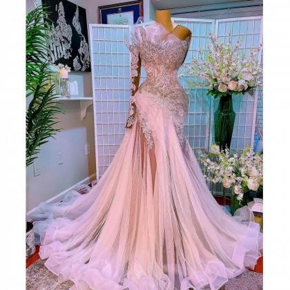 Pink Prom Dress, Lace Applique Prom Dresses, 2024..