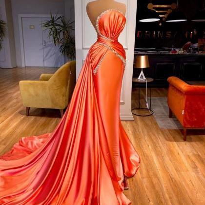 Vestidos De Gala, Orange Prom Dresses, Beaded Prom..