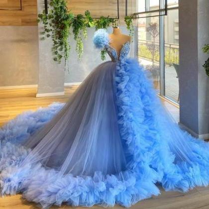 Ball Gown, Blue Prom Dress, Tulle Prom Dresses,..
