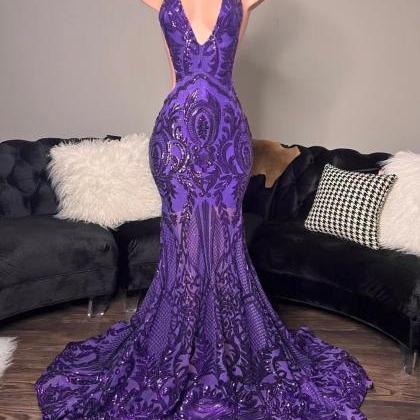 Purple Prom Dresses, Mermaid Prom Dresses, Custom..