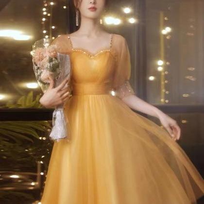 Beaded Prom Dresses, Short Prom Dress, Yellow Prom..