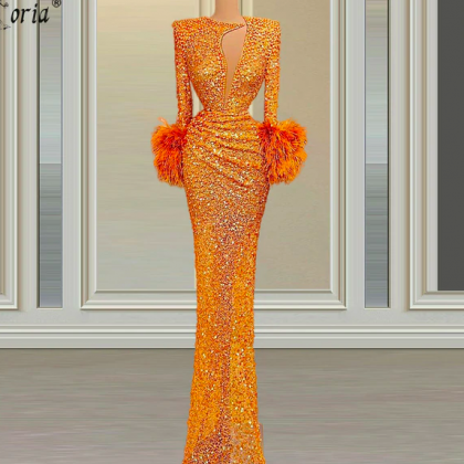 modest evening dress, orange evenin..
