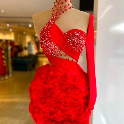 Cocktail Party Dress, Red Prom Dresses, Beaded..