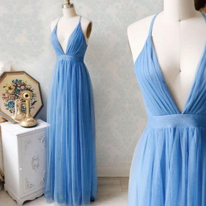 Blue Prom Dresses, Spaghetti Strap Prom Dresses,..