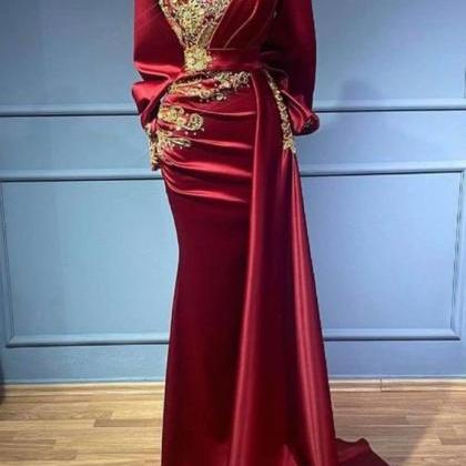 Red Prom Dresses, Muslim Prom Dresses, Beaded..