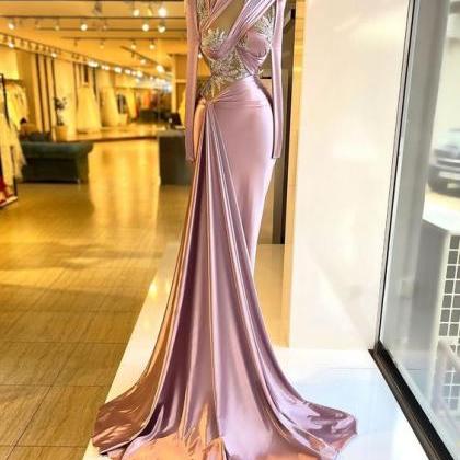 Pink Evening Dress, Abendkleider, Lace Applique..